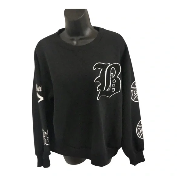 Black multi print varsity patchwork sweatshirt size medium brand new - Picture 4 of 10